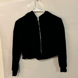 Girls boxy, crop zip up hoodie, sweatshirt, art class, black medium